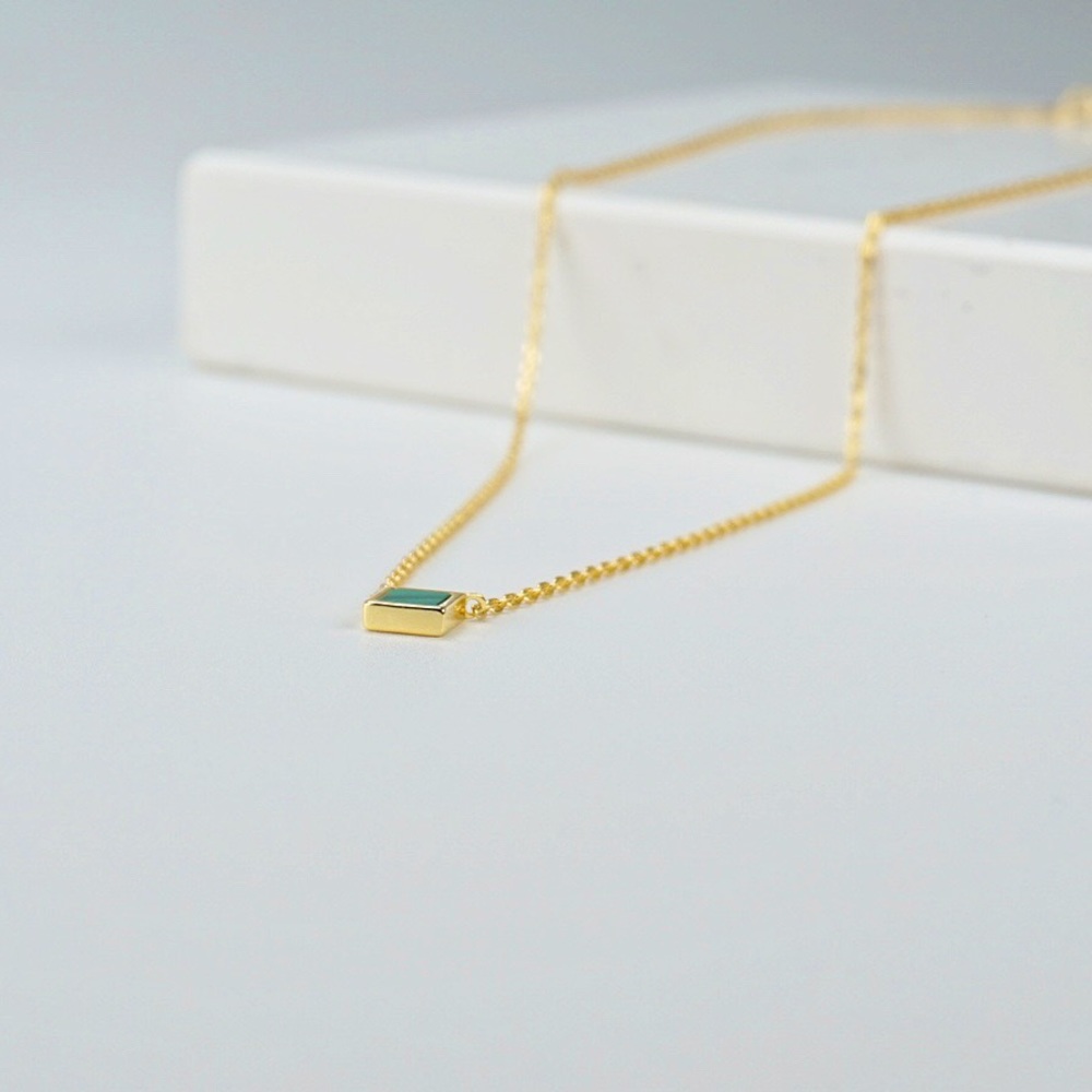 Malachite Square Pendant Necklace 18K Gold S925 - Picture 5 of 9